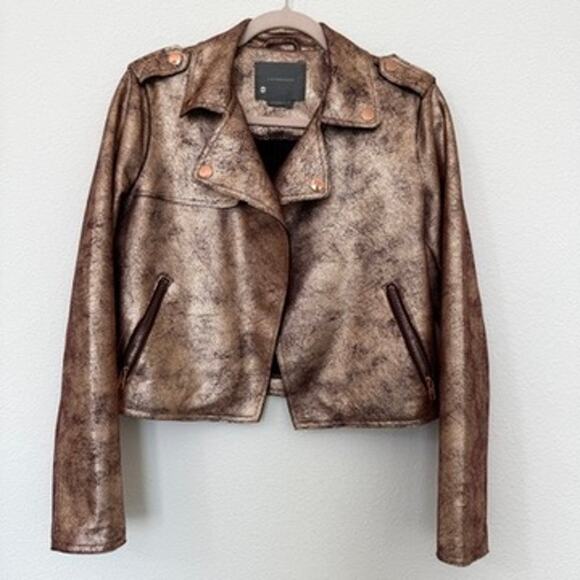 Anthropologie Jackets & Blazers - Anthropologie Metallic Bronze Gold Moto Jacket Faux Leather Biker Medium
